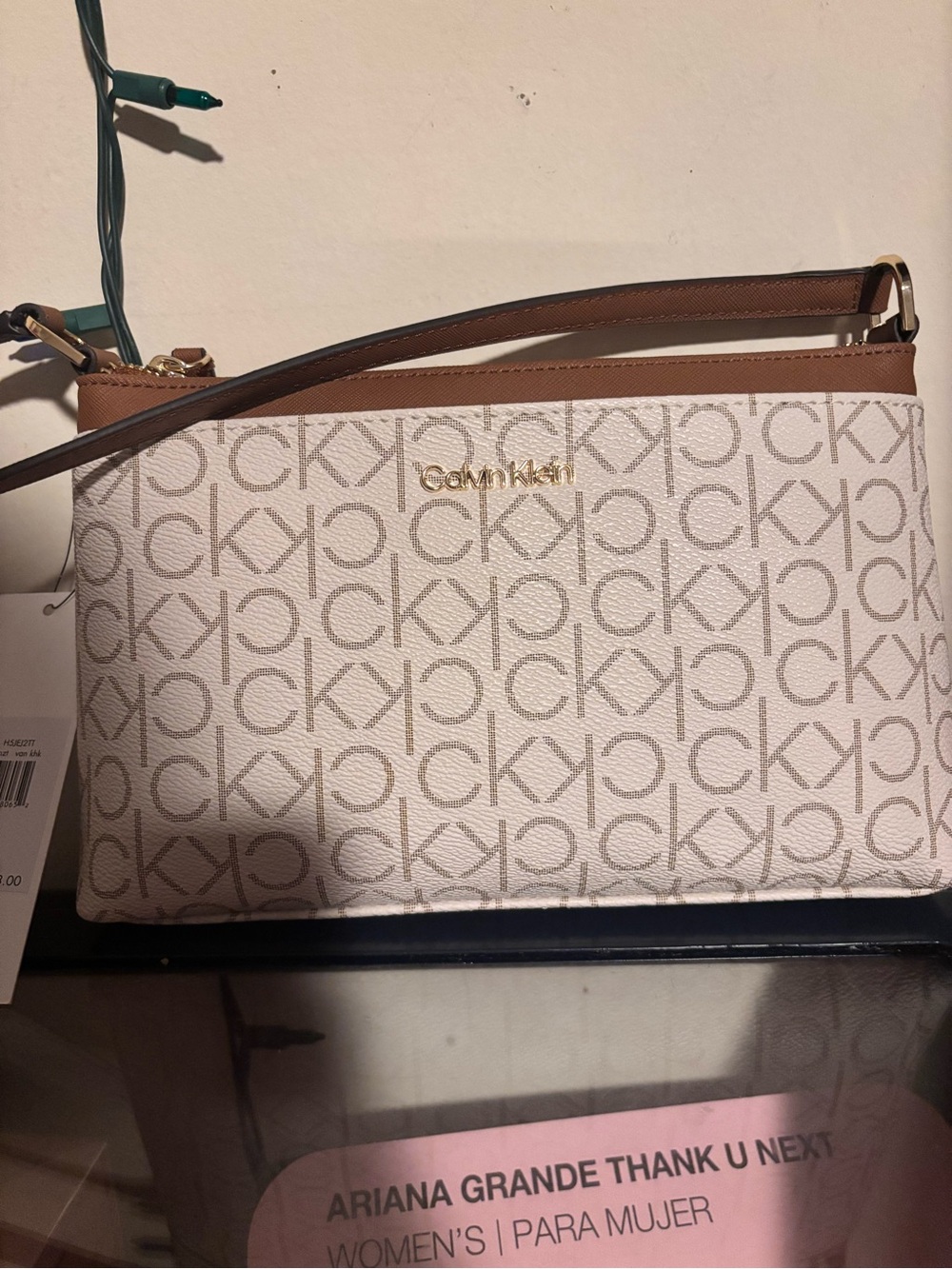 Calvin Klein White & Brown Logo Crossbody Bag